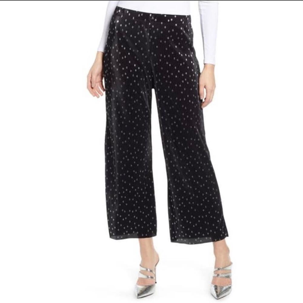 NWOT Topshop Pleated Silver Polka Dot Black Pants